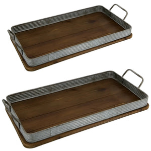 Wood/Metal Trays Set/2