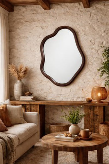 Walnut Abstract Mirror - Small at Online8 Furniture Auckland NZ