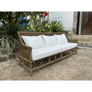 Rattan 3 Seater sofa with Canvas Seat & Cushions
