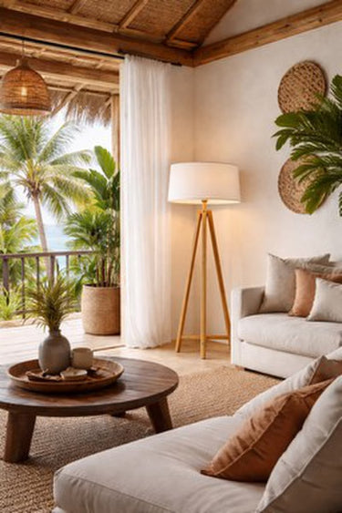Bamboo & Linen Floor Lamp 1 - Natural at Online8 Furniture Auckland NZ