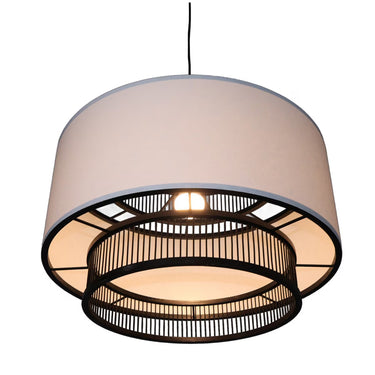 Bamboo & Linen Pendant - Natural/Black at Online8 Furniture Auckland NZ
