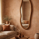 Walnut squiggle mirror style 1 styled in a room