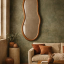 Walnut squiggle mirror style 3 styled in a room