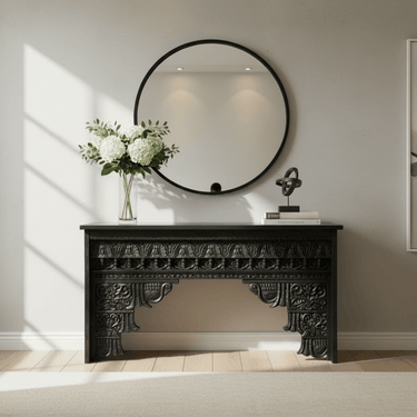 Abigail Carved Console Table - Black 1500mm at Online8 Furniture Auckland NZ