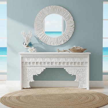 Abigail Carved Console Table - White 1500mm at online8 furniture store Auckland