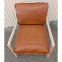 Accord Armchair in brown, firm foam PU seat on a brushed natural oak frame