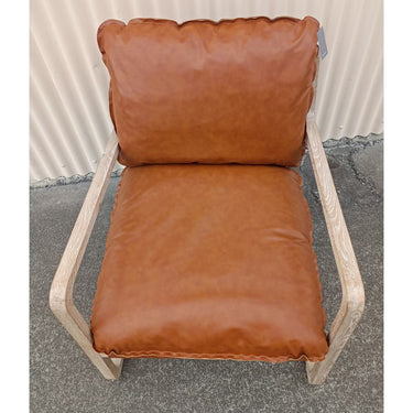 Accord Armchair in brown, firm foam PU seat on a brushed natural oak frame