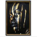 Afro Lady with Gold Strips Framed Canvas Wall Art at online8 furniture store Auckland
