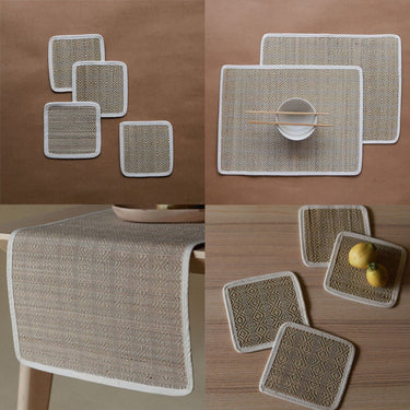 Akiiko - Reed Table Top Set - Placement, Runner, Coaster-Herring Weave at online8 furniture store Auckland