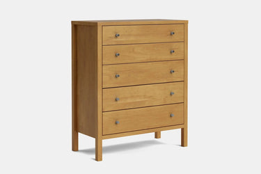 Andes 5 Drawer Tallboy - Pine at online8 furniture store Auckland