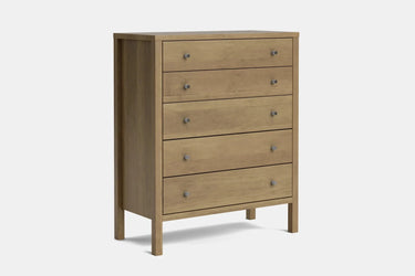 Andes 5 Drawer Tallboy - Pine at online8 furniture store Auckland