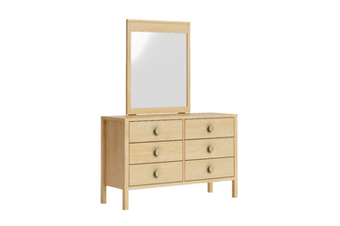 Andes 6 Drawer Dresser & Mirror - Pine at online8 furniture store Auckland