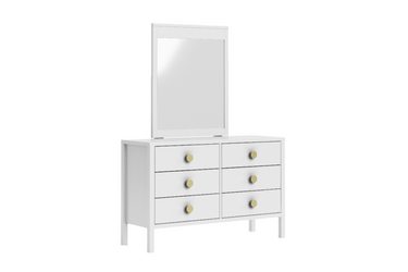 Andes 6 Drawer Dresser & Mirror - Pine at online8 furniture store Auckland