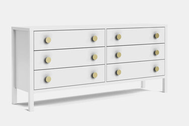 Andes 6 Drawer Wide Lowboy - Pine at online8 furniture store Auckland