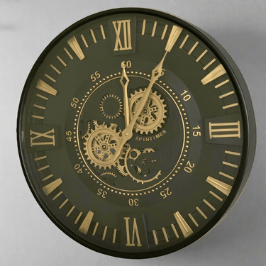 Antique Gold Wall Clock with Gears at online8 furniture store Auckland