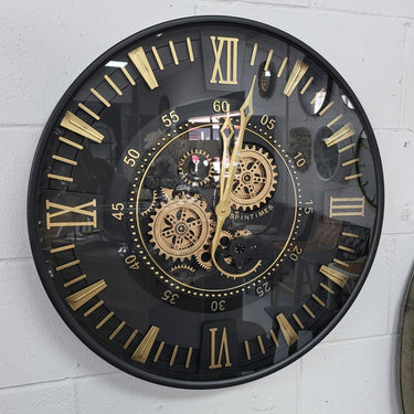 Antique Gold Wall Clock with Gears at online8 furniture store Auckland