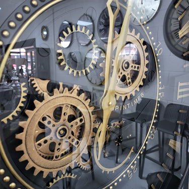 Antique Gold Wall Clock with Gears at online8 furniture store Auckland