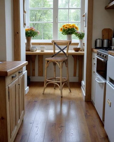 Antique Oak Cross Back Barstool - 65cm at online8 furniture store Auckland