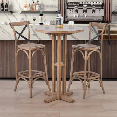 Antique Oak Cross Back Barstool - 75cm at online8 furniture store Auckland