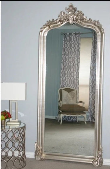 Antiqued Ornate Bevelled Floor Mirror Silver at online8 furniture store Auckland