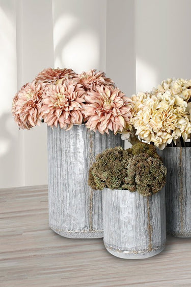 Archer Rustic Galvanised Tall Planters - Set of 3 at online8 furniture store Auckland