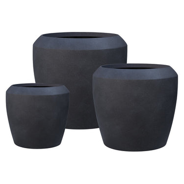 Artemis Stone Lite Planter Set/3 - Coal Black at online8 furniture store Auckland