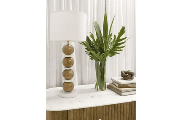 Asha Wood And Marble Table Lamp - Natural at online8 furniture store Auckland