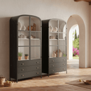 Atlas Glass Doors Arched Metal Cabinet - Black at Online8 Furniture Auckland NZ