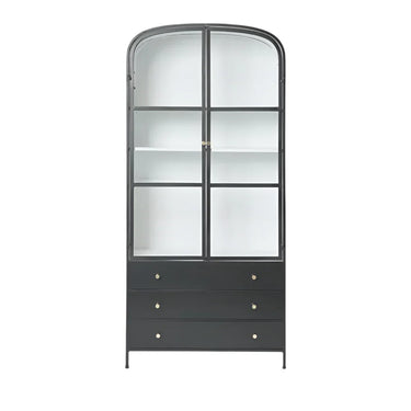 Atlas Glass Doors Arched Metal Cabinet - Black at Online8 Furniture Auckland NZ