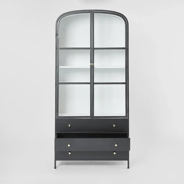 Atlas Glass Doors Arched Metal Cabinet - Black at Online8 Furniture Auckland NZ