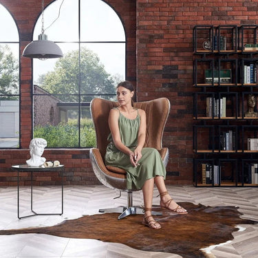 Aviator Industrial Egg Chair - Brown at online8 furniture store Auckland