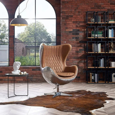 Aviator Industrial Egg Chair - Brown at online8 furniture store Auckland