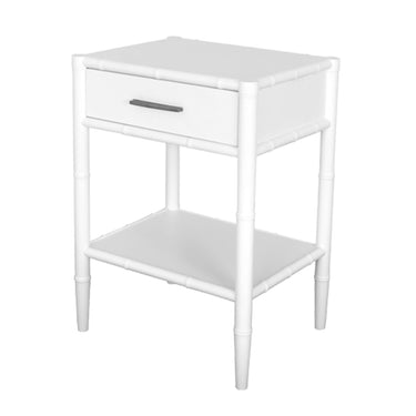 Bamboo Detail 1 Drawer Bedside Table - White at online8 furniture store Auckland