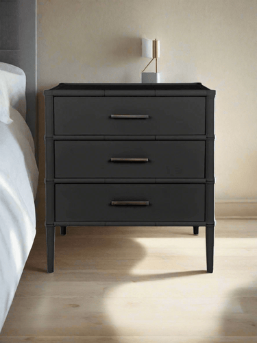 Bamboo Detail 3 Drawer Bedside Table - Black at online8 furniture store Auckland