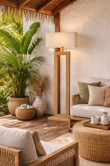 Bamboo & Linen Floor Lamp 2 - Natural at Online8 Furniture Auckland NZ