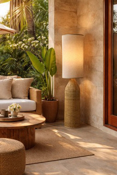 Bamboo & Linen Floor Lamp - Large at Online8 Furniture Auckland NZ