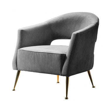 Grey velvet Barletta Armchair, W75 x D73 x H75cm with a 44cm seat height