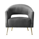 Barletta Armchair with plush grey velvet upholstery and a gold-finish base