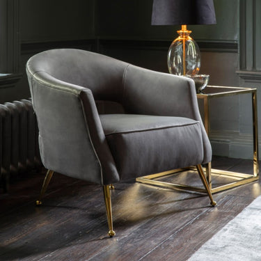 Grey velvet Barletta Armchair for glamorous and contemporary interiors