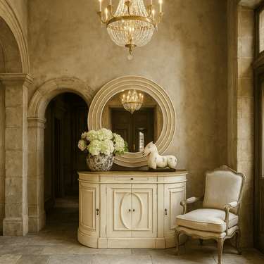 Bastian 4 Door Curved Sideboard - Distressed White at online8 furniture store Auckland