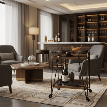 Baxton Square Bar Cart Trolley with Wheels at Online8 Furniture Auckland NZ