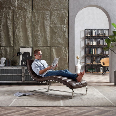 Beaubourg Top Grain Leather Chaise - Vintage Brown at online8 furniture store Auckland