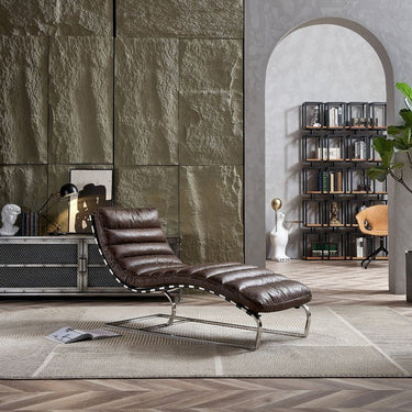 Beaubourg Top Grain Leather Chaise - Vintage Brown at online8 furniture store Auckland