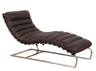 Beaubourg Top Grain Leather Chaise - Vintage Brown at online8 furniture store Auckland