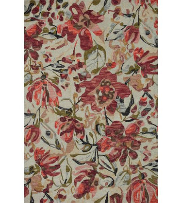 Belladonna Rug BLM-01 in Ivory/Raspberry, a 68 x 114cm floral accent rug in hand-hooked 100% wool