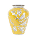 Bird and Blossom Ceramic Bellied Vase Yellow Large, 22.5cm high in yellow and grey on white