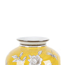 Bird and Blossom Ceramic Bellied Vase Yellow Large, 18cm diameter glazed ceramic vase