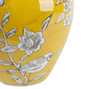 Bird and Blossom Ceramic Bellied Vase Yellow Small with birds among flowering branches