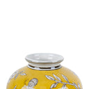 Bird and Blossom Ceramic Bellied Vase Yellow Small, 19cm diameter glazed ceramic vase