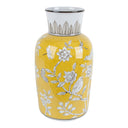 Bird and Blossom Ceramic Tall Vase Yellow Large, 35cm high in yellow and grey on white